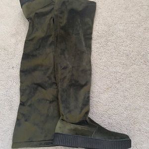 Green Suede Knee Length Boots